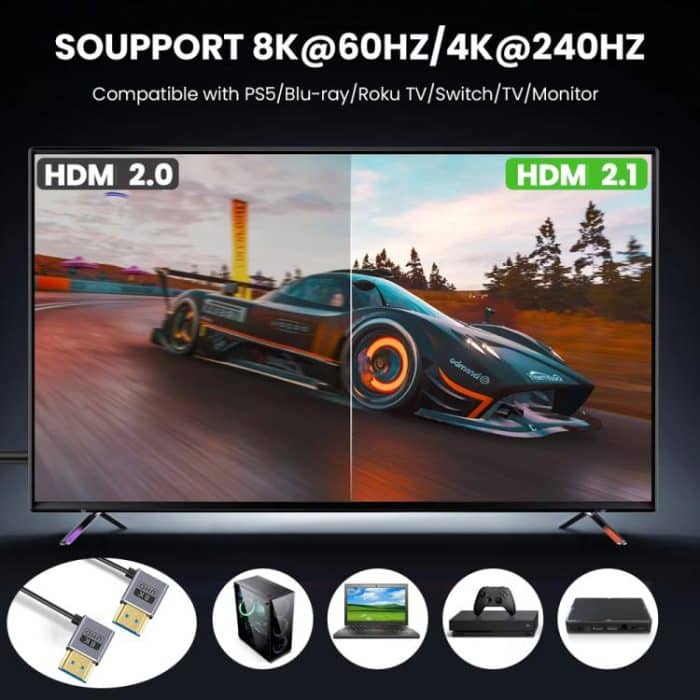 0,7 m gewickeltes koaxiales 8K 48 Gbps HDMI 2.1-Kabel, Right to Right Elbow, Right to Left Elbow, Left to Left Elbow – Bild 4