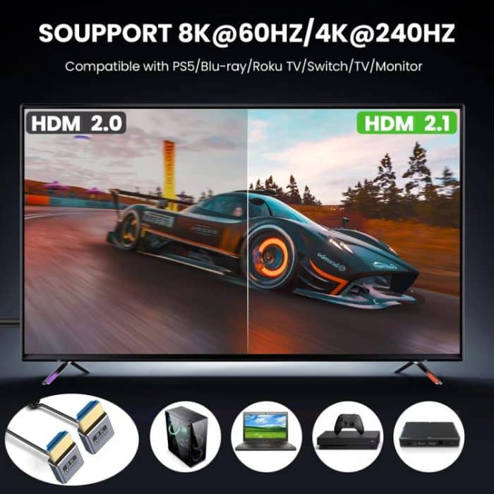 0,7 m gewickeltes koaxiales 8K 48 Gbps HDMI 2.1-Kabel, Up to Up Elbow, Up to Down Elbow, Down to Down Elbow – Bild 4