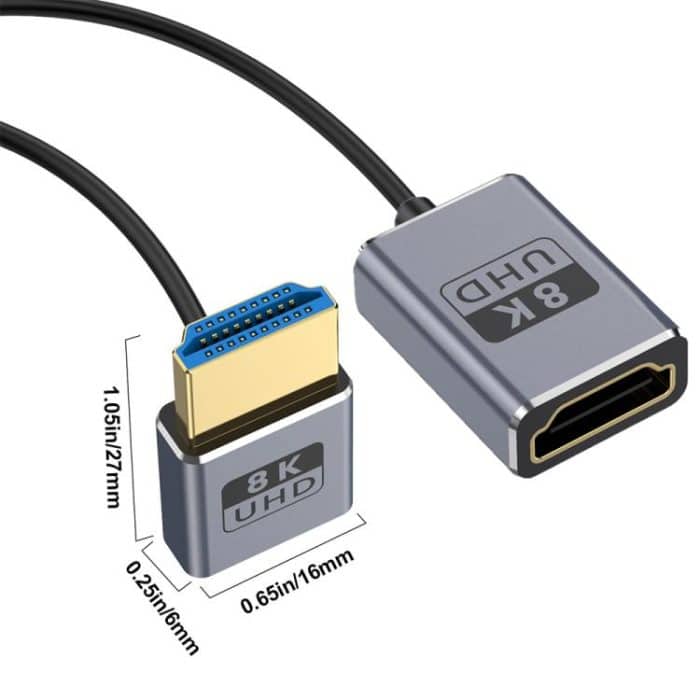 0,7 m gewickeltes koaxiales 8K 48 Gbps HDMI 2.1-Kabel, Male to Female Up Elbow, Male to Female Down Elbow, Male to Female Right Elbow, Male to Female Straight, Male to Female Left Elbow – Bild 2