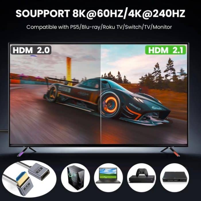 0,7 m gewickeltes koaxiales 8K 48 Gbps HDMI 2.1-Kabel, Male to Female Up Elbow, Male to Female Down Elbow, Male to Female Right Elbow, Male to Female Straight, Male to Female Left Elbow – Bild 4