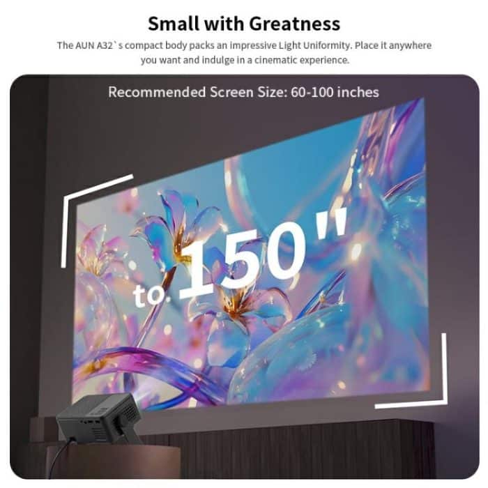 AUN A32 1280x720P 200ANSI D3100 CPU WIFI Display Smart Projektor, US Plug, UK Plug, AU Plug, EU Plug – Bild 6