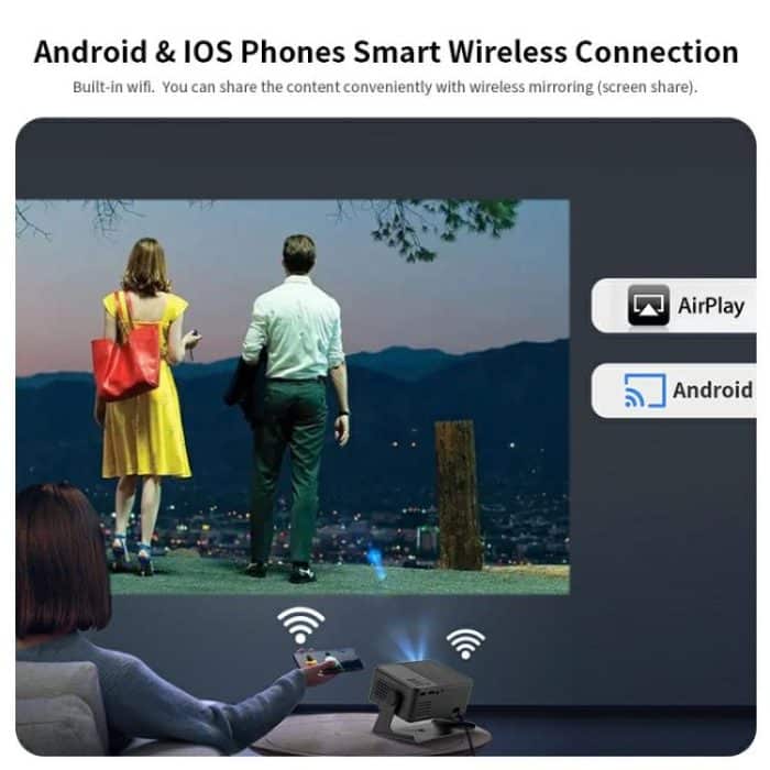 AUN A32 1280x720P 200ANSI D3100 CPU WIFI Display Smart Projektor, US Plug, UK Plug, AU Plug, EU Plug – Bild 8