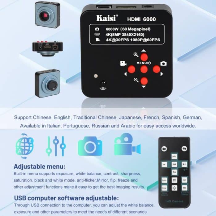 Kaisi HDMI 6000 HDMI/USB-Dualschnittstelle 60MP 4K Ultra HD Mikroskop-Industriekamera, US Plug, EU Plug – Bild 7