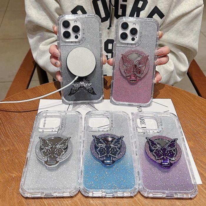 Spiegel Schmetterling Halter Glitter MagSafe Telefon Fall, For iPhone 16 Pro Max, For iPhone 16 Pro, For iPhone 16 Plus, For iPhone 16 – Bild 2