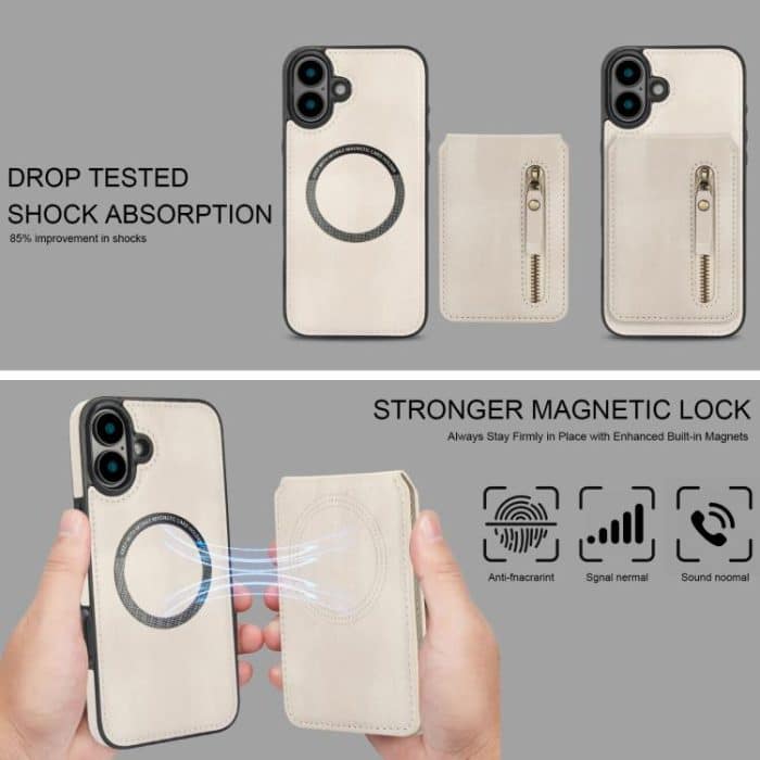 Reißverschluss-Geldbörse, geteilte MagSafe-Telefonhülle aus Leder mit Rückseite, For iPhone 16 Plus, For iPhone 16, For iPhone 15 Pro Max – Bild 7