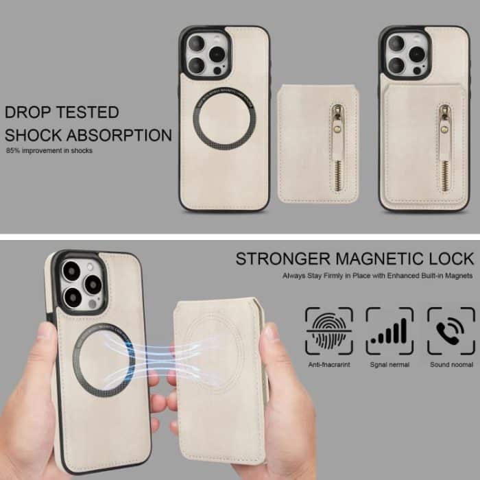 Reißverschluss-Geldbörse, geteilte MagSafe-Telefonhülle aus Leder mit Rückseite, For iPhone 15 Pro, For iPhone 15 Plus, For iPhone 15 – Bild 6