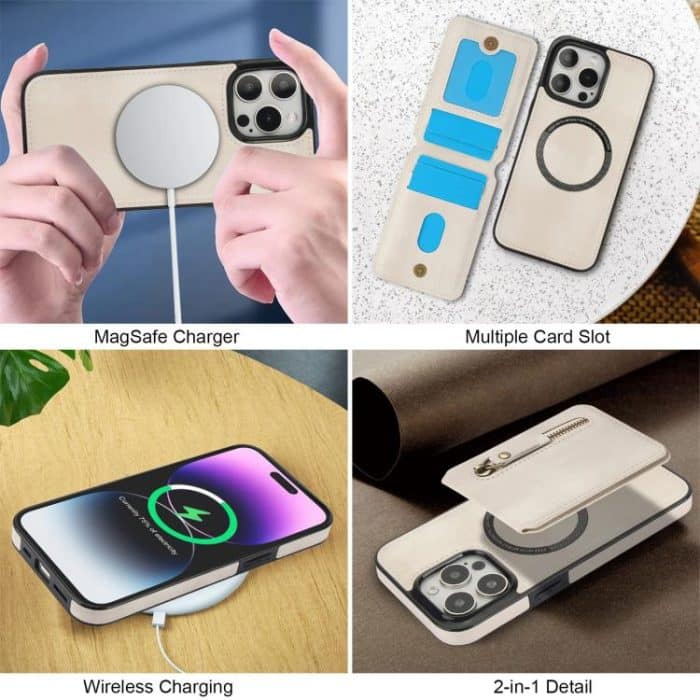 Reißverschluss-Geldbörse, geteilte MagSafe-Telefonhülle aus Leder mit Rückseite, For iPhone 14 Pro Max, For iPhone 7 / 8 / SE 2022, For iPhone 13 Pro Max – Bild 4