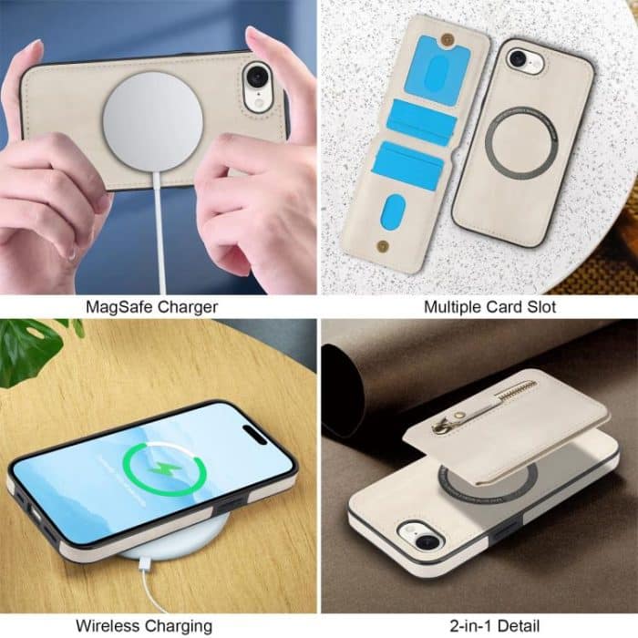Reißverschluss-Geldbörse, geteilte MagSafe-Telefonhülle aus Leder mit Rückseite, For iPhone 16e, For iPhone 16 Pro Max, For iPhone 16 Pro – Bild 5