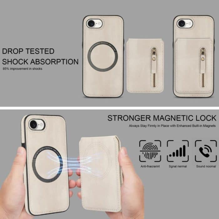 Reißverschluss-Geldbörse, geteilte MagSafe-Telefonhülle aus Leder mit Rückseite, For iPhone 16e, For iPhone 16 Pro Max, For iPhone 16 Pro – Bild 7