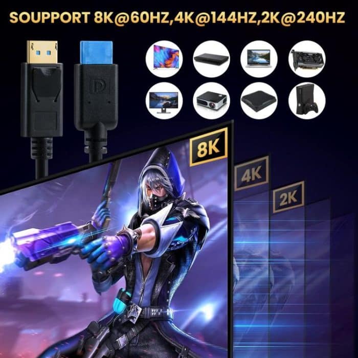 DisplayPort 8K DP1.4-Verbindungskabel, Stecker auf Stecker, zum Testen von Geräten, 0.3m, 1m – Bild 6