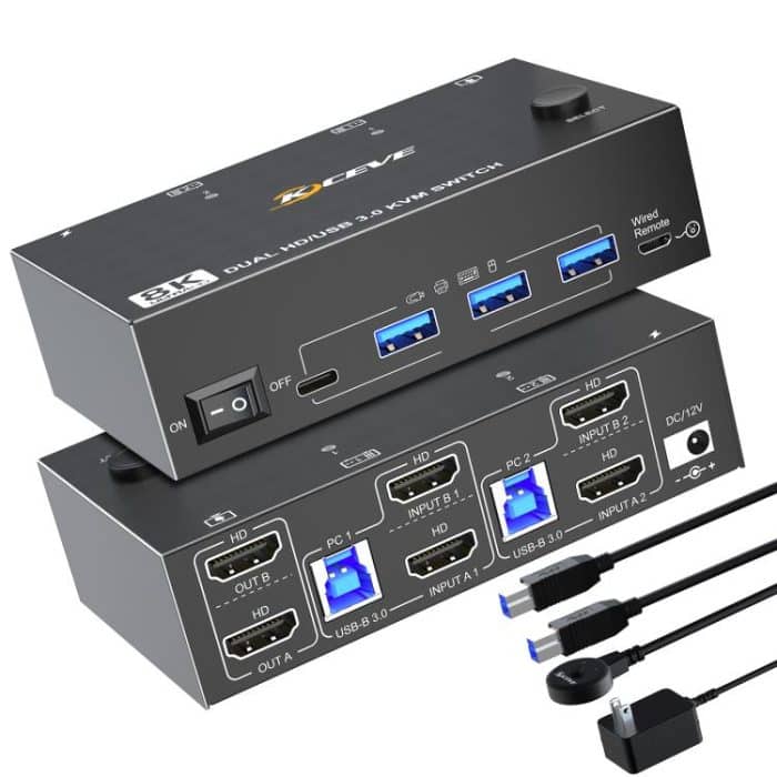KC-KVM8202 8K 60Hz USB3.0 / HDMI 2-Port Dual-Monitor KVM-Switch, US Plug, EU Plug, UK Plug, AU Plug – Bild 1
