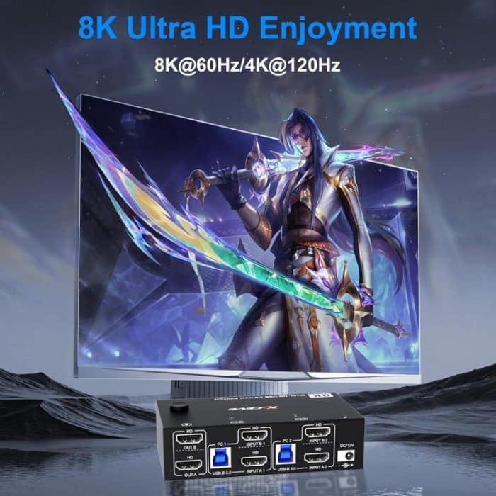 KC-KVM8202 8K 60Hz USB3.0 / HDMI 2-Port Dual-Monitor KVM-Switch, US Plug, EU Plug, UK Plug, AU Plug – Bild 7