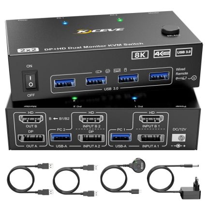 KC-KVM8202DH 8K 60Hz HDMI und DP und USB3.0 Dual-Monitor KVM-Switch, US Plug, EU Plug, UK Plug, AU Plug
