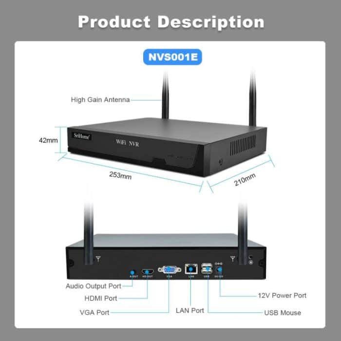 SriHome NVS001E-IPC039B 5MP 8CH HD NVR Drahtloses Kameraset, US Plug, EU Plug, AU Plug, UK Plug – Bild 11