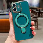 Solid Color Electroplated Metal Holder Phone Case, For iPhone 16 Plus, For iPhone 16