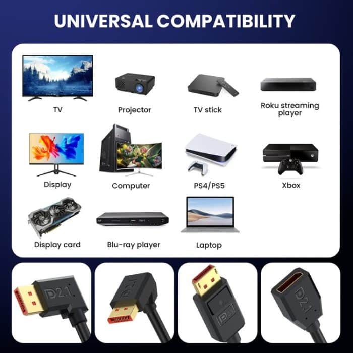 52Gbps 16K 30Hz DisplayPort Extension Adapter Cable, Length: 50cm, DP2.1 to DP2.1 Straight, DP2.1 to DP2.1 Upper Elbow, DP2.1 to DP2.1 Down Elbow, DP2.1 to DP2.1 Left Elbow, DP2.1 to DP2.1 Right Elbow – Bild 6