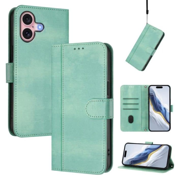 Line Splicing Buckle Retro Leather Phone Case, For iPhone 16 Plus, For iPhone 16, For iPhone 15 Pro Max – Bild 1