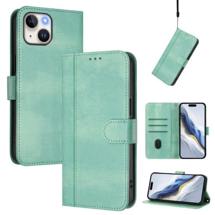Line Splicing Buckle Retro Leather Phone Case, For iPhone 14 Plus, For iPhone 14 / 13, For iPhone 14 Pro – Bild 1