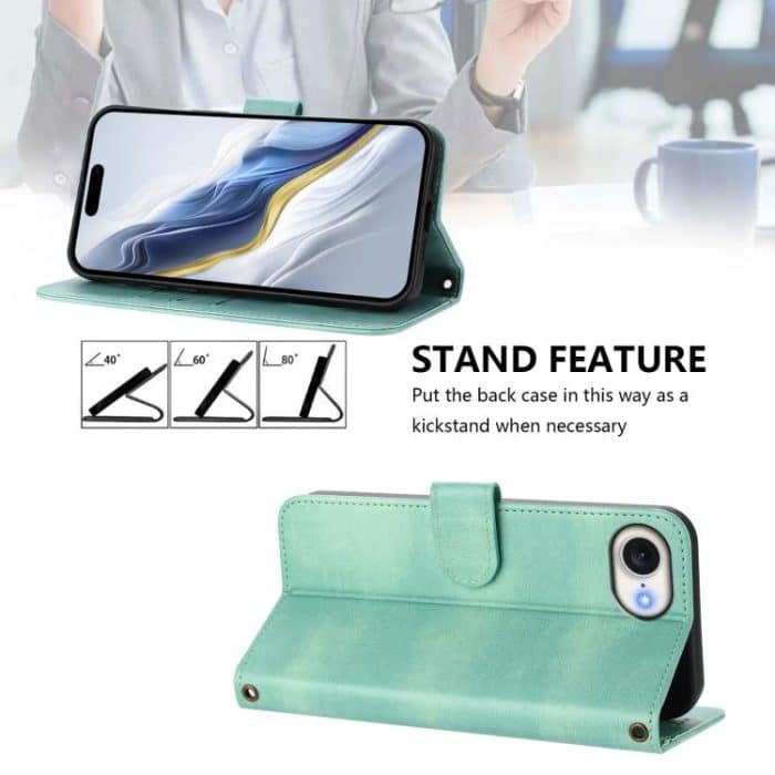 Line Splicing Buckle Retro Leather Phone Case, For iPhone 16e, For iPhone 16 Pro Max, For iPhone 16 Pro – Bild 4