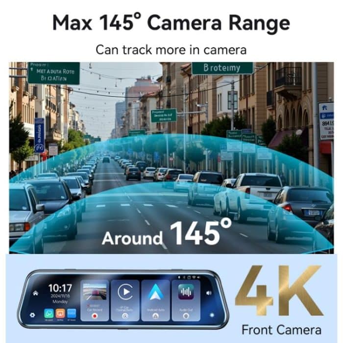 Yesido KM24 9.66 inch HD Image Reversing Assist CarPlay Streaming Rearview Mirror Dash Cam, KM24 – Bild 3