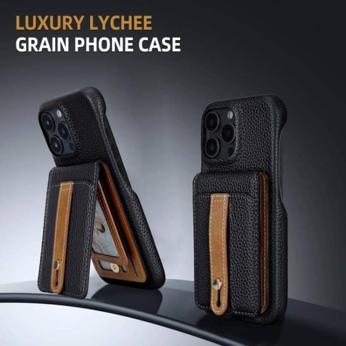 Litchi Texture Leather Ring Card Bag Holder Phone Case, For iPhone 15 Pro Max, For iPhone 15 Pro, For iPhone 15 Plus, For iPhone 15 – Bild 2