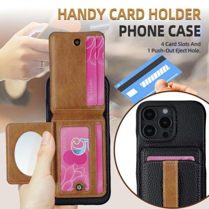 Litchi Texture Leather Ring Card Bag Holder Phone Case, For iPhone 15 Pro Max, For iPhone 15 Pro, For iPhone 15 Plus, For iPhone 15 – Bild 4