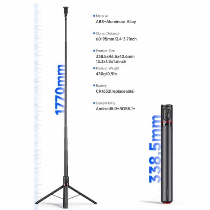 TT01 1.77m All-in-one Auto Pop Open Tripod Magnetic Remote Selfie Stick – Bild 15
