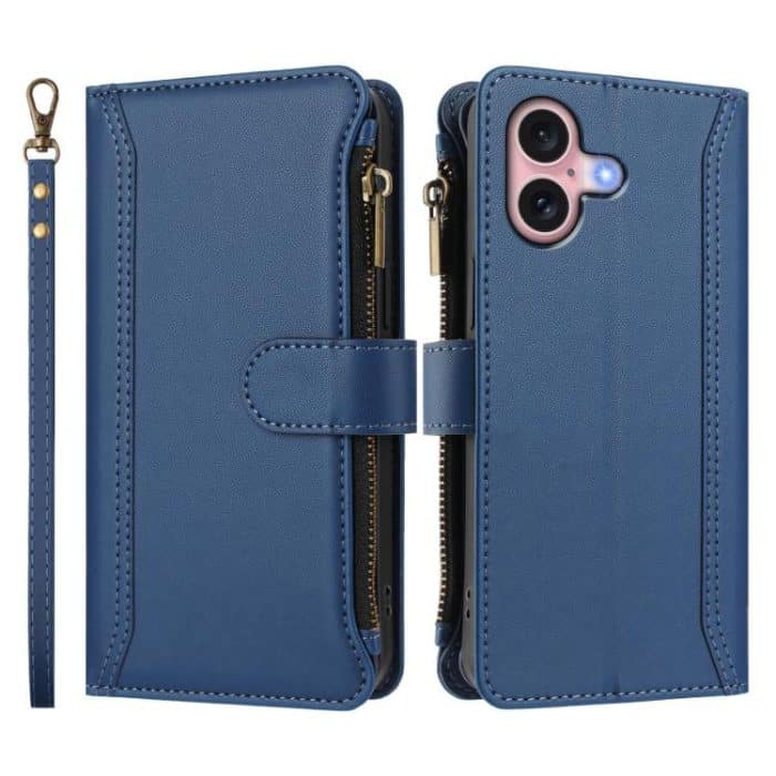 Magnetic Closure 9 Card Slots Zipper Leather Case with Hand Strap, For iPhone 16, For iPhone 15 Pro Max, For iPhone 15 Pro, For iPhone 15 Plus – Bild 2