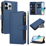 Magnetic Closure 9 Card Slots Zipper Leather Case with Hand Strap, For iPhone 14 Pro Max, For iPhone SE 2022 / 2020 / 8 / 7, For iPhone 13 Pro Max, For iPhone 13 Pro