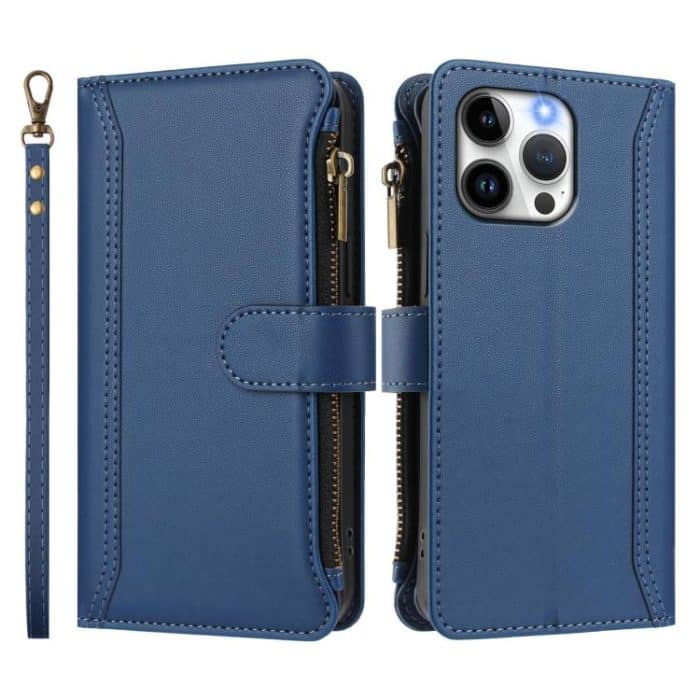 Magnetic Closure 9 Card Slots Zipper Leather Case with Hand Strap, For iPhone 14 Pro Max, For iPhone SE 2022 / 2020 / 8 / 7, For iPhone 13 Pro Max, For iPhone 13 Pro – Bild 2