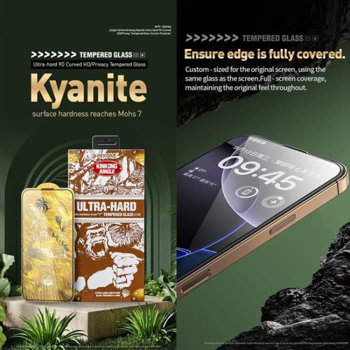 WK WTP-104 Jungle Series Kinkong Kyanite Ultra-hard 9D Curved Privacy Aluminum Glass Film, For iPhone 16 Pro Max, For iPhone 16 Pro, For iPhone 16 Plus / 15 Plus, For iPhone 16 / 15, For iPhone 15 Pro Max, For iPhone 15 Pro – Bild 4