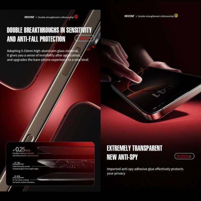 WK WTP-116 Einfach zu installierende 6D-gebogene Sichtschutzfolie aus gehärtetem Glas mit ultrafeinen Kanten, For iPhone 16 Pro Max, For iPhone 16 Pro, For iPhone 16 Plus / 15 Plus, For iPhone 16 / 15, For iPhone 15 Pro Max, For iPhone 15 Pro... – Bild 5