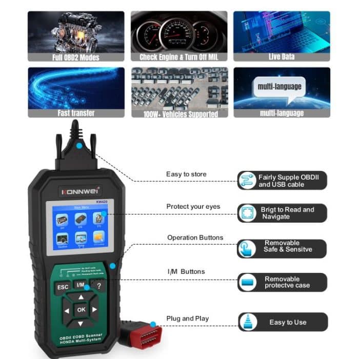 KONNWEI KW420 2.8 inch Color Screen Car OBD2 Fault Diagnostic Scan Tool for Honda, KW420 – Bild 6