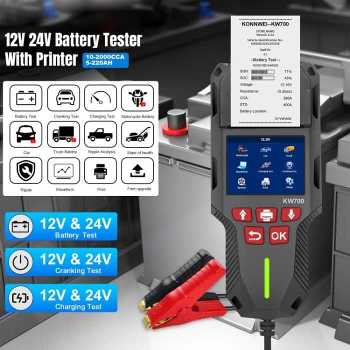 KONNWEI KW700 12V / 24V 2.8 inch Color Screen Car Battery Tester with Printer, KW700 – Bild 2