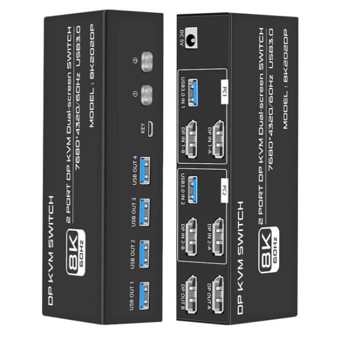 FJGEAR FJ-8K202DP 8K 60Hz DP USB3.0 Monitor KVM Switch, FJ-8K202DP, US Plug, FJ-8K202DP, EU Plug, FJ-8K202DP, UK Plug – Bild 2