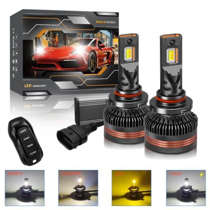 2pcs/Pack 60W 8000LM 6000K Three Color Remote Control Car LED Headlight Bulb, 9005, 9006, H1, H4, H7, H11