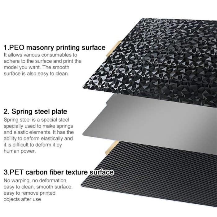 PET Carbon Fiber PEO Diamond Film Double-Sided 3D Printer Build Plate, 220x220mm, 235x235mm, 257x257mm, 300x300mm, 310x315mm, 355x355mm, 377x370mm – Bild 3