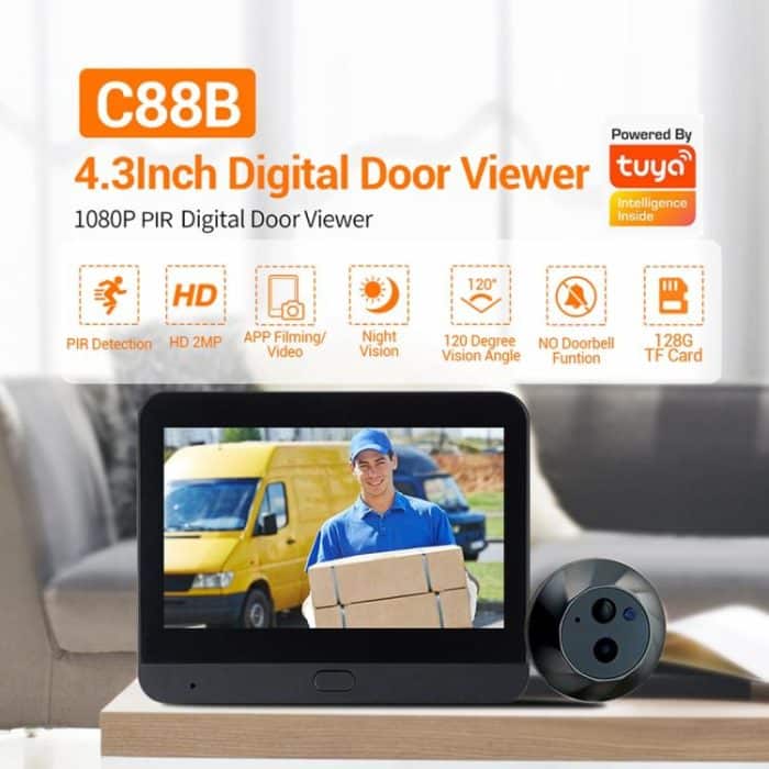 ESCAM C88 4.3 inch 1080P PIR Digital Door Viewer WiFi Video Doorbell Support Night Vision, Two-way Audio, C88 – Bild 2