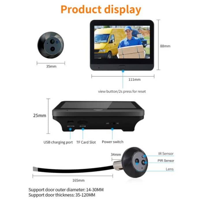 ESCAM C88 4.3 inch 1080P PIR Digital Door Viewer WiFi Video Doorbell Support Night Vision, Two-way Audio, C88 – Bild 12