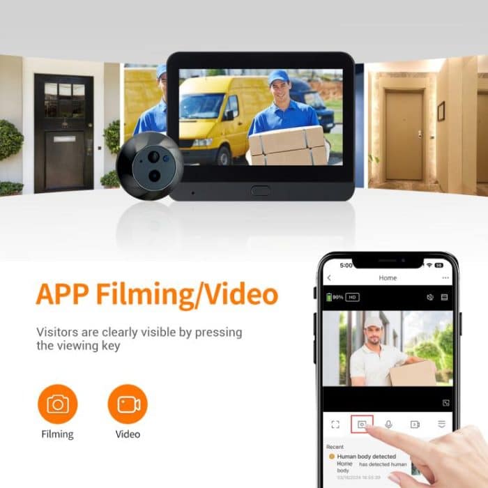 ESCAM C88 4.3 inch 1080P PIR Digital Door Viewer WiFi Video Doorbell Support Night Vision, Two-way Audio, C88 – Bild 5