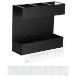 Three-grid Straw Cutlery Metal Storage Rack Kitchen Organizer, without Soft Magnetic Sheet, with 9pcs Soft Magnetic Sheet