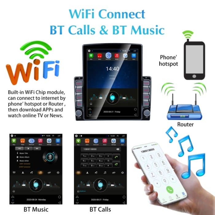 9,7 Zoll vertikaler Bildschirm 2.5D Glas Auto Android Universal Player Navigator MP5 Integrierte Maschinenunterstützung Telefonverbindung / GPS / FM / Lenkradsteuerung – Bild 9