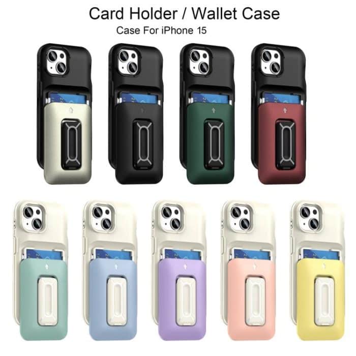 Sliding Card Holder Integrated Phone Case with Kickstand, For iPhone 15, For iPhone 14 / 13 – Bild 2