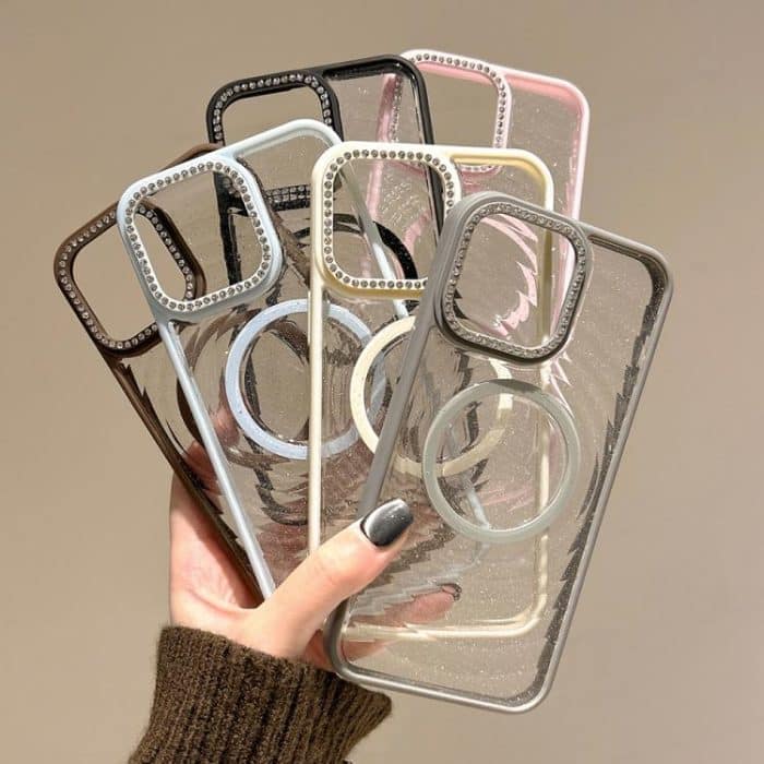 Diamond Lens Frame MagSafe Wave Texture Clear Phone Case, For iPhone 15 Pro, For iPhone 15, For iPhone 14, For iPhone 14 Pro – Bild 3