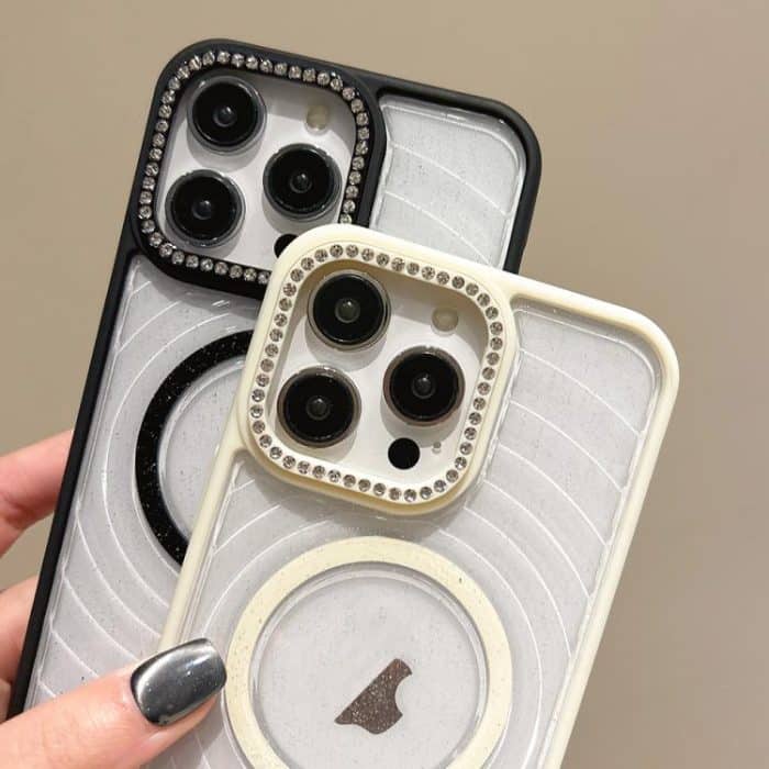 Diamond Lens Frame MagSafe Wave Texture Clear Phone Case, For iPhone 15 Pro, For iPhone 15, For iPhone 14, For iPhone 14 Pro – Bild 6