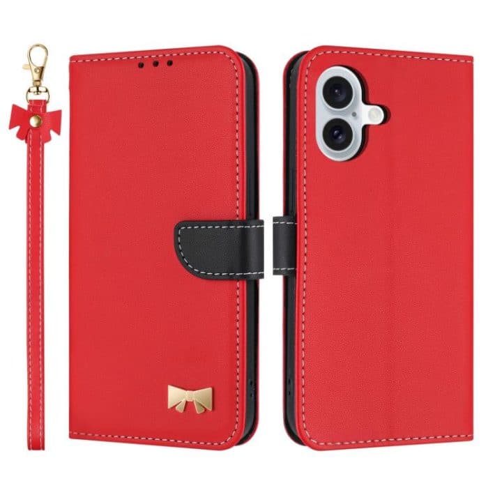Metal Bow Leather Phone Case with Hand Strap, For iPhone 16, For iPhone 15 Pro Max, For iPhone 15 Pro, For iPhone 15 Plus / 14 Plus – Bild 1