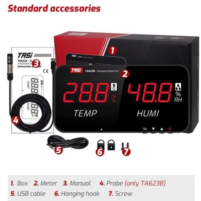 TRSI TA623A Industrielles Thermometer-Hygrometer zur Wandmontage, eingebaute Sonde – Bild 12
