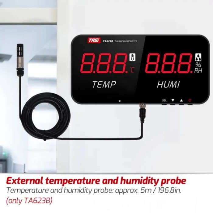 TRSI TA623A Industrielles Thermometer-Hygrometer zur Wandmontage, eingebaute Sonde – Bild 5