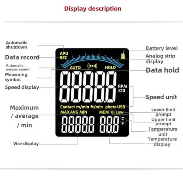 Portable Measuring Speed Meter Digital Display Laser Tachometer, TASI Non-contact, TASI Contact, TASI Contact and Non-contact Dual Use – Bild 3
