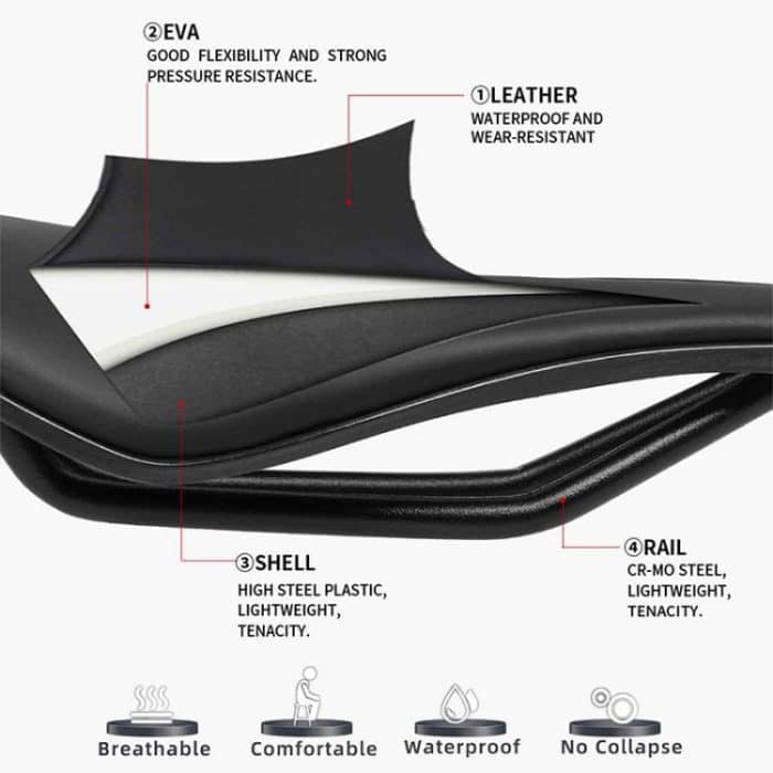 TOSEEK TS101 Road Mountain Bike Leather Saddle – Bild 2